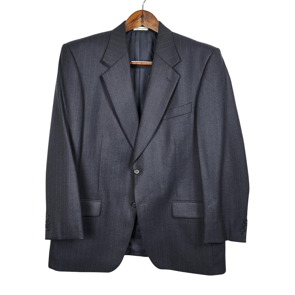 Yves Saint Laurent YSL Wool Pinstripe Blazer Navy Blue Jacket Business Work VTG
